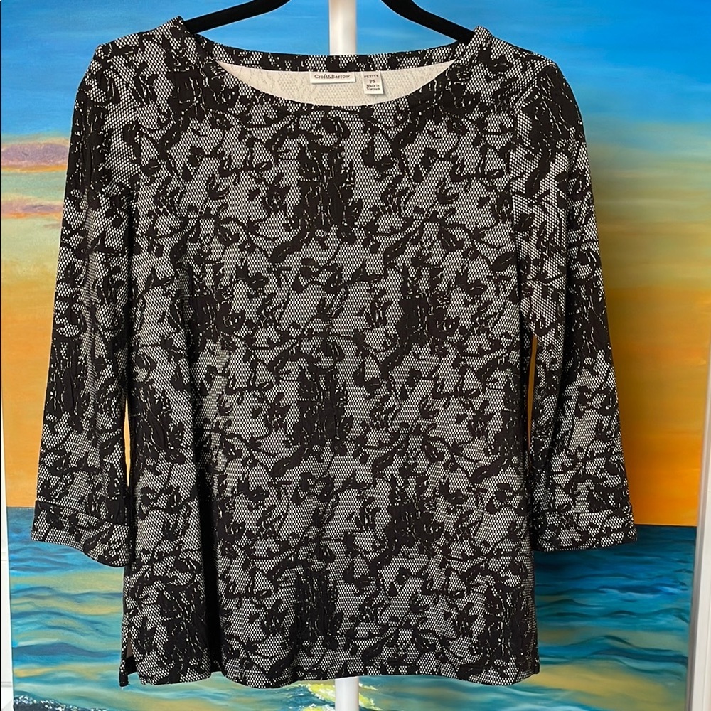 Croft & Barrow Black Lace 3/4 Sleeve Blouse